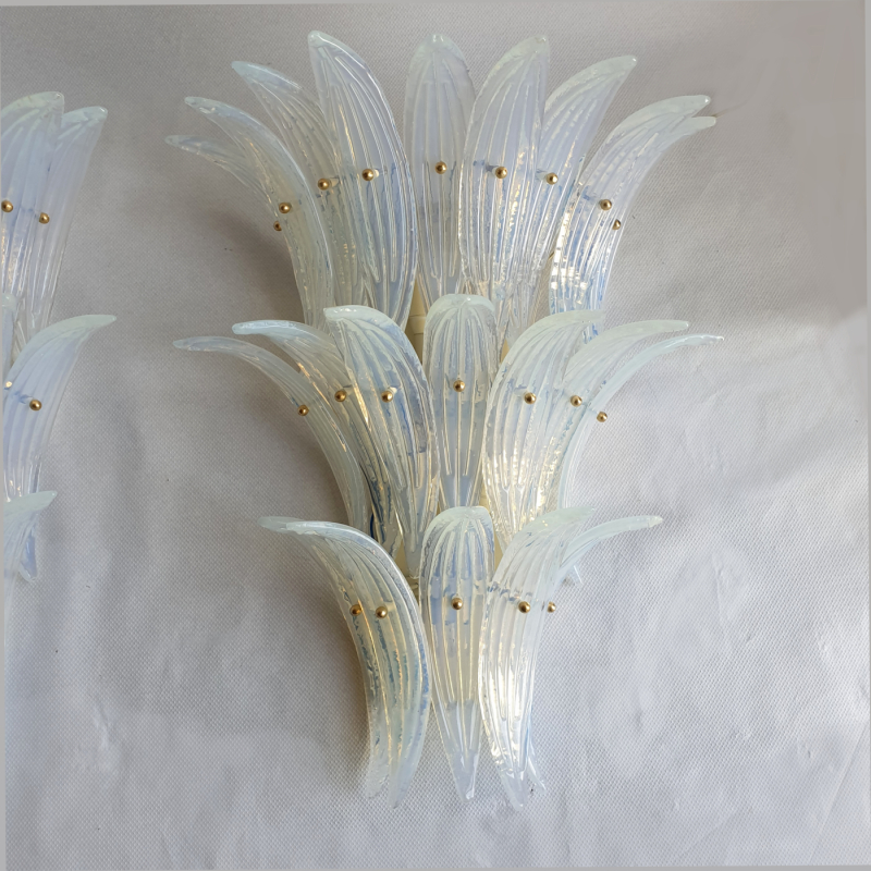 Large mid century modern opalescent Murano glass Palmette sconces a pair - Barovier style 3