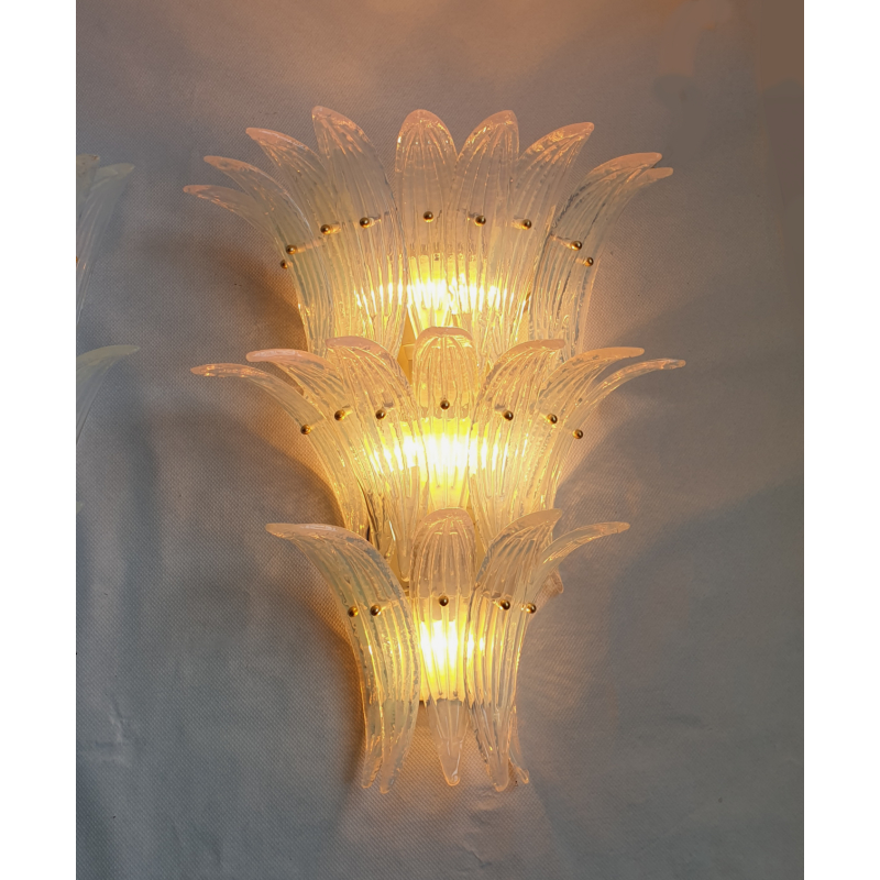 Large mid century modern opalescent Murano glass Palmette sconces a pair - Barovier style 10
