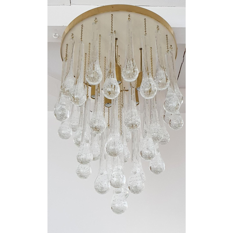mid-century-modern-murano-clear-glass-drops-flush-mount-chandelier-Italy 1