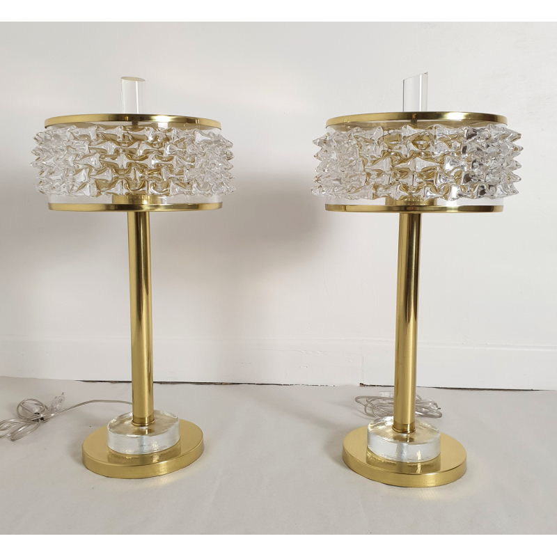Pair of brass and Murano glass table lamps Mid Century Modern Italy 1970s 1