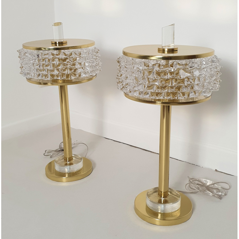Pair of brass and Murano glass table lamps Mid Century Modern Italy 1970s 2