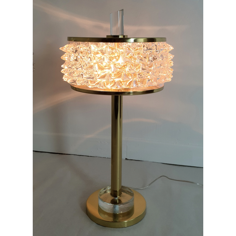 Pair of brass and Murano glass table lamps Mid Century Modern Italy 1970s 3
