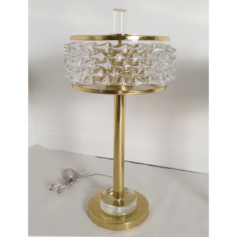 Pair of brass and Murano glass table lamps Mid Century Modern Italy 1970s 5