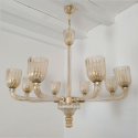 Large Murano and brass Mid Century Modern chandelier Barovier style Italy 1970s 1