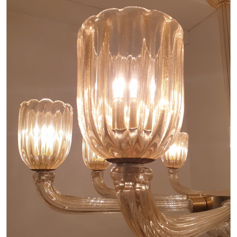Large Murano and brass Mid Century Modern chandelier Barovier style Italy 1970s 4