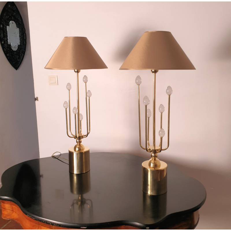 Pair of brass and Murano glass table lamps - mid century modern - Italy 1970s - Sciolari style 3