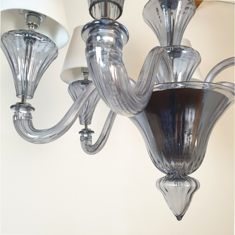 Gray Murano Glass Chandelier by Barovier Italy 1990. six lights. 5