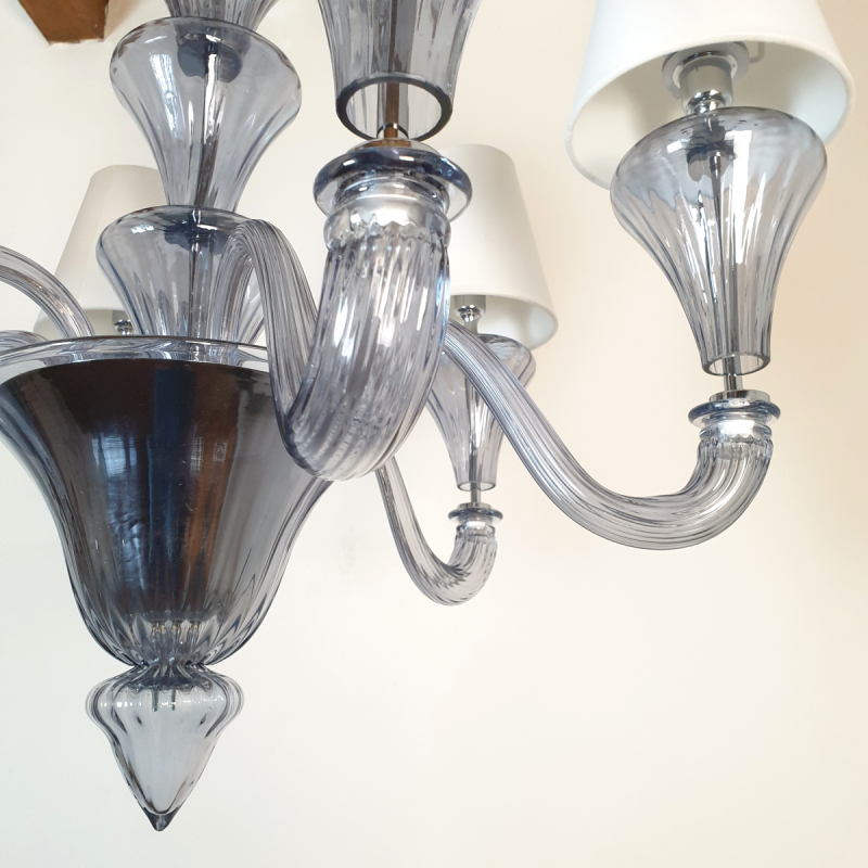 Gray Murano Glass Chandelier by Barovier Italy 1990. six lights. 6
