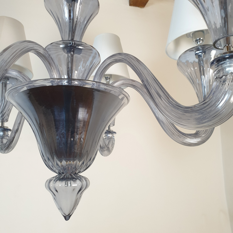 Gray Murano Glass Chandelier by Barovier Italy 1990. six lights. 10