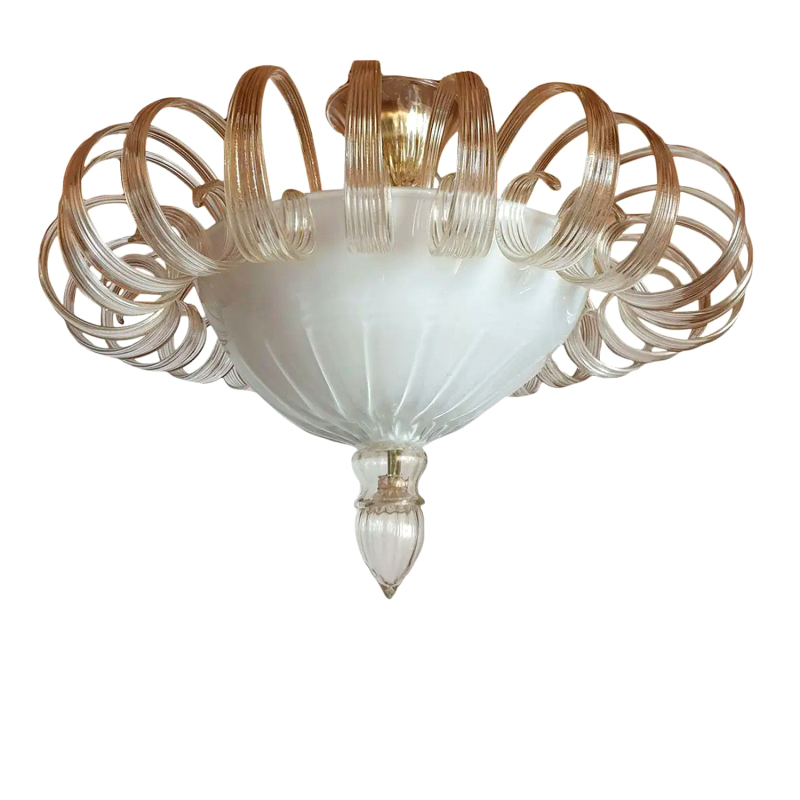 Murano glass flush mount light Mid Century Neoclassical Venini style Italy