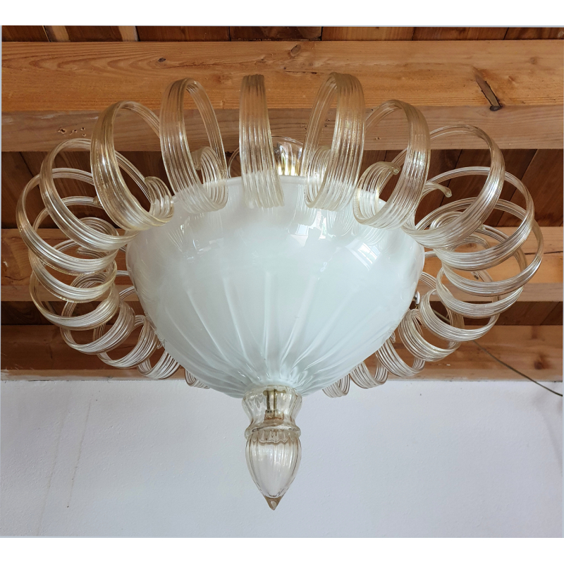 Murano glass flush mount light Mid Century Neoclassical Venini style Italy 3