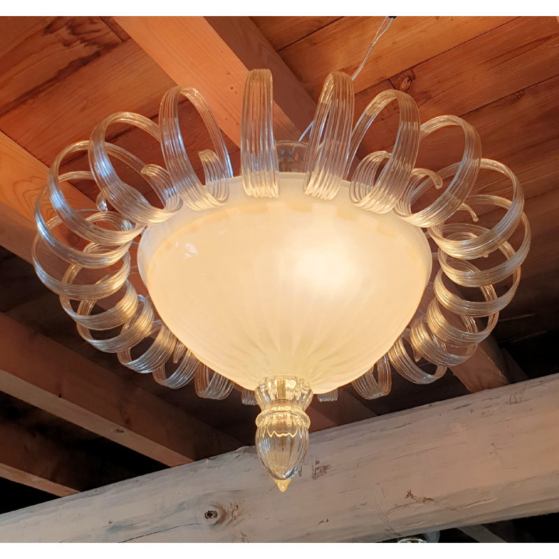 Murano glass flush mount light Mid Century Neoclassical Venini style Italy 10