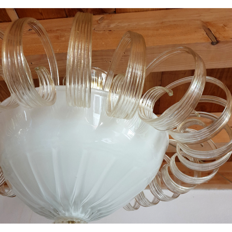 Murano glass flush mount light Mid Century Neoclassical Venini style Italy 6