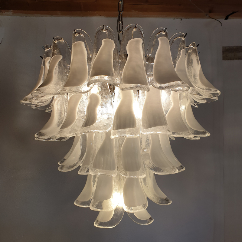 Mid century white Murano glass chandelier Mazzega 3