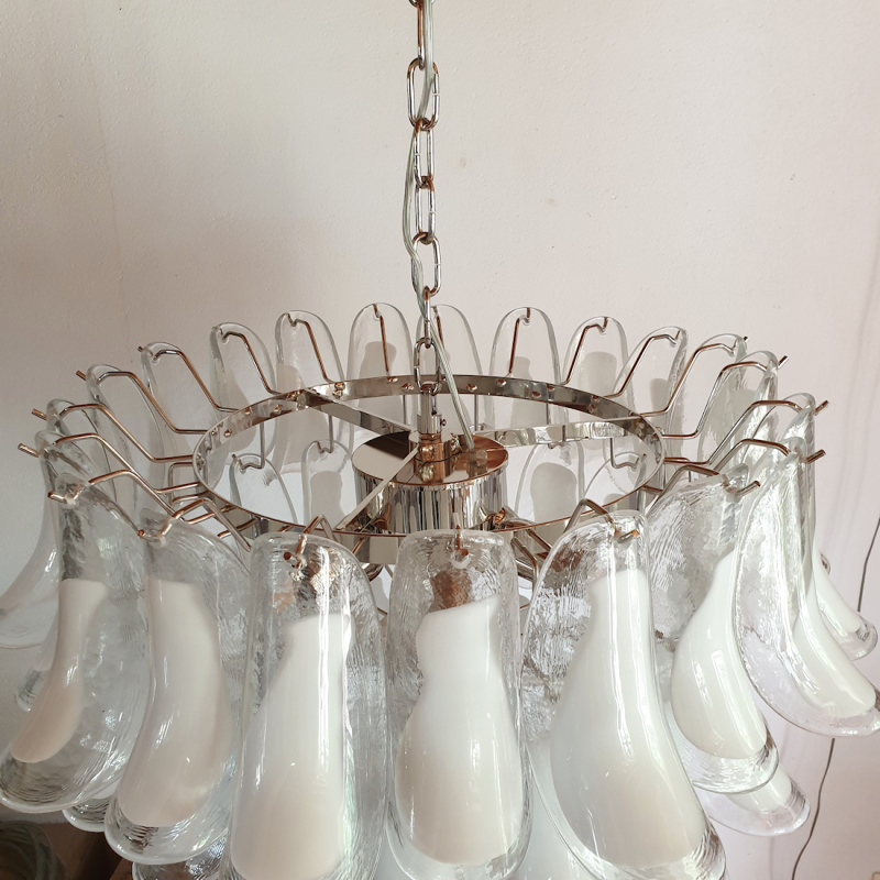 Mid century white Murano glass chandelier Mazzega 7