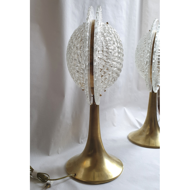 Pair of large Murano glass table lamps. Brass. Mid century2