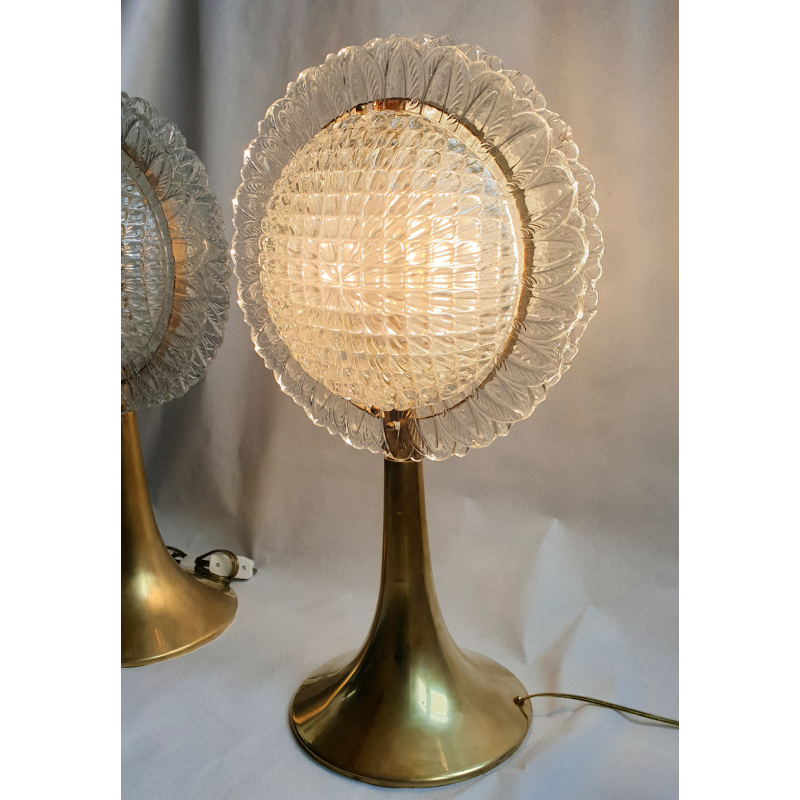 Pair of large Murano glass table lamps. Brass. Mid century4