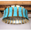 Very large Blue & gold Murano glass drum chandelier, Mid Century Modern style, Italy circa 1990s4