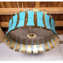 Very large Blue & gold Murano glass drum chandelier, Mid Century Modern style, Italy circa 1990s5