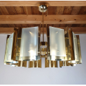 Mid century modern style custom made brass & glass chandelier 10 lights by D'Lightus new made to order. Italy.2
