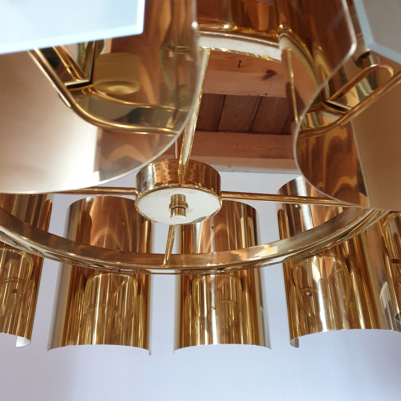 Mid century modern style custom made brass & glass chandelier 10 lights by D'Lightus new made to order. Italy.6