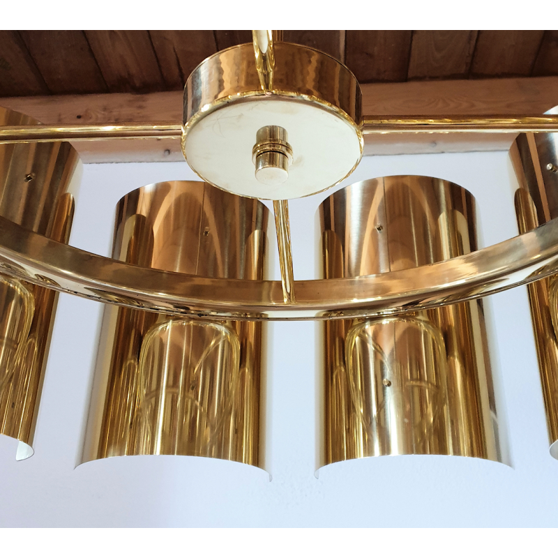 Mid century modern style custom made brass & glass chandelier 10 lights by D'Lightus new made to order. Italy.7