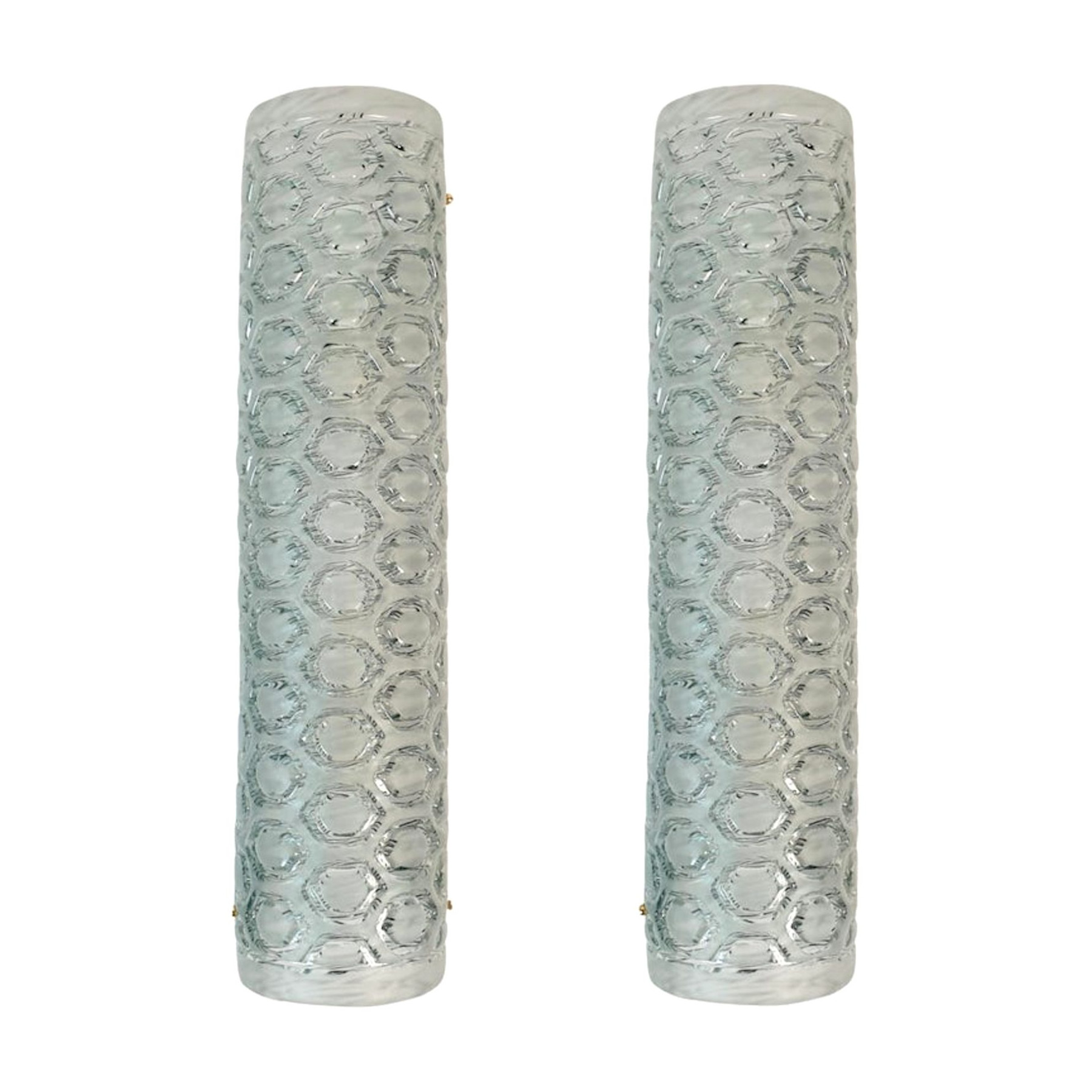 Pair Mid Century Modern tall light green Murano glass sconces Mazzega attrib Italy