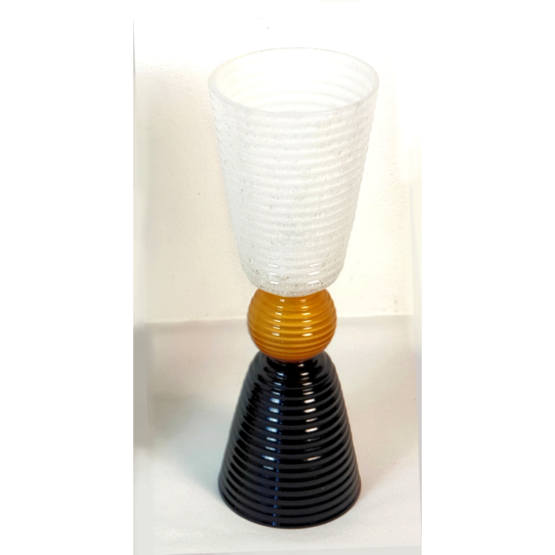 Pair of Mid-Century Modern BlackWhiteHonney Murano Glass Table Lamps 1980s Italy1