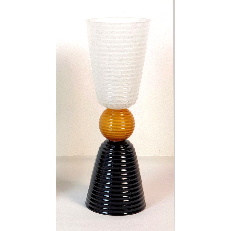 Mid-Century Modern BlackWhiteHonney Murano Glass Table Lamp 1980s Italy0