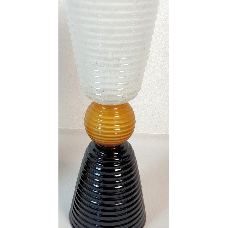 Pair of Mid-Century Modern BlackWhiteHonney Murano Glass Table Lamps 1980s Italy2
