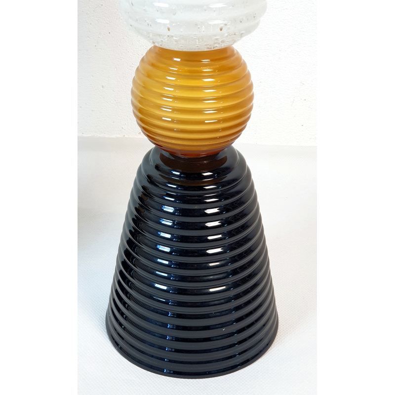 Pair of Mid-Century Modern BlackWhiteHonney Murano Glass Table Lamps 1980s Italy3