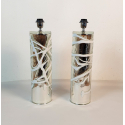 Pair of silver mirrored Cylinder Murano Glass Lamps, with white lines Mid-Century Modern, Venini Style 1970s1