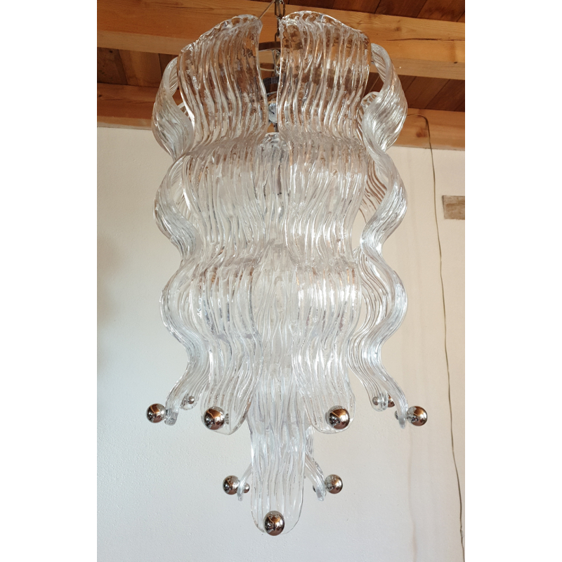 Mid century modern Murano glass & chrome chandelier Mazzega style Italy 1970s2