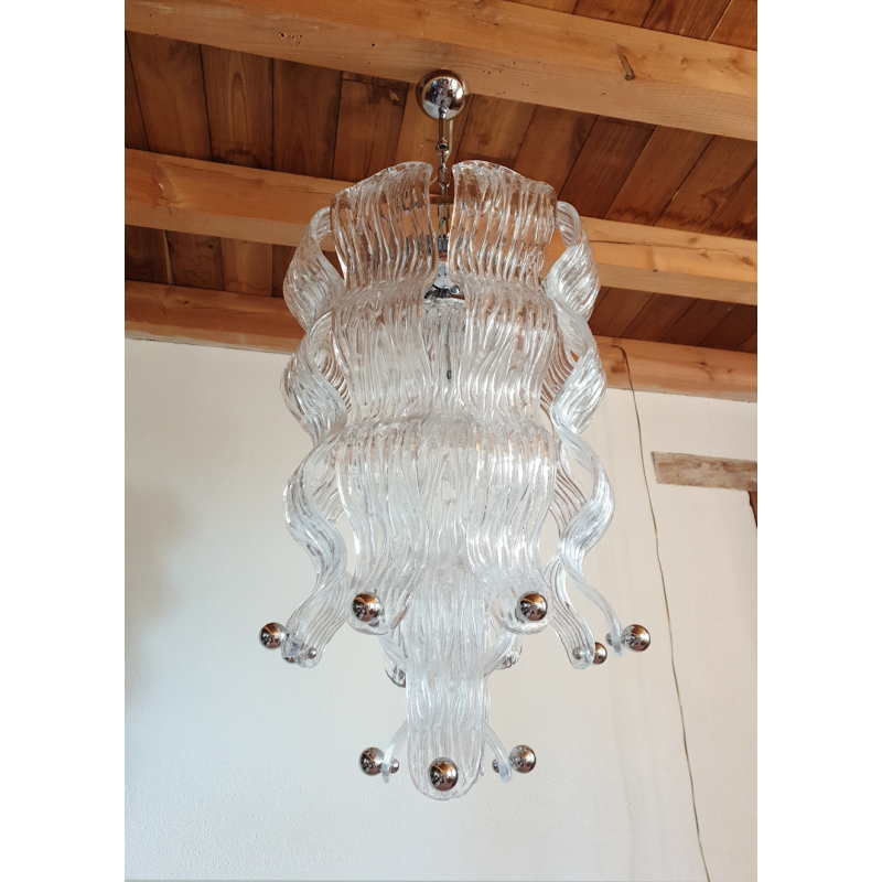 Mid century modern Murano glass & chrome chandelier Mazzega style Italy 1970s1