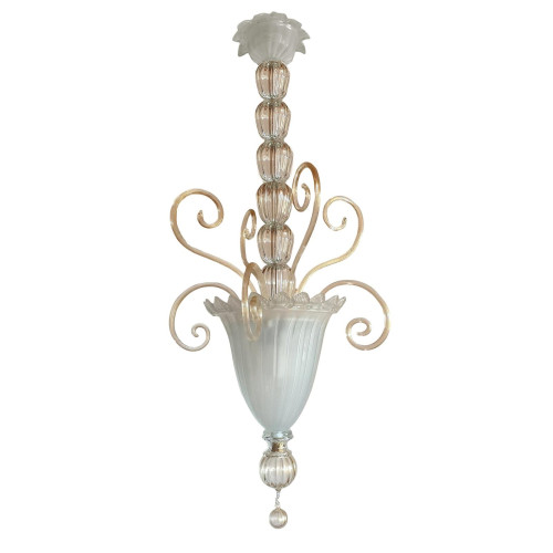 Large Murano glass white chandelier, Mid Century, Neoclassical