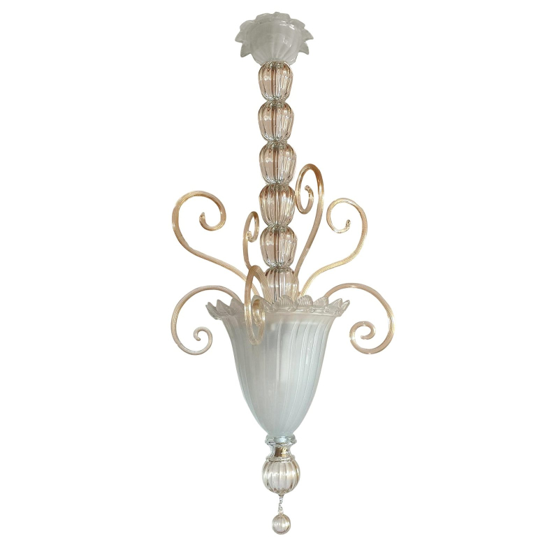 Large Murano glass white chandelier, Mid Century, Neoclassical