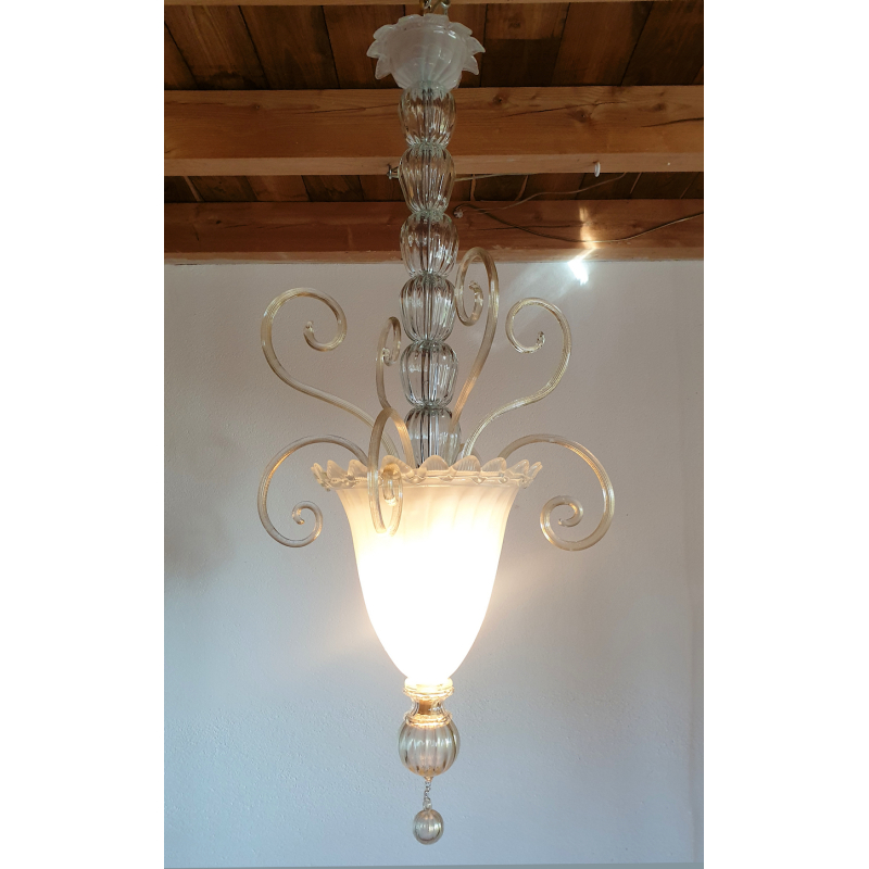 Tall Mid century modern vintage Murano glass lantern Italy 1960s Venini3