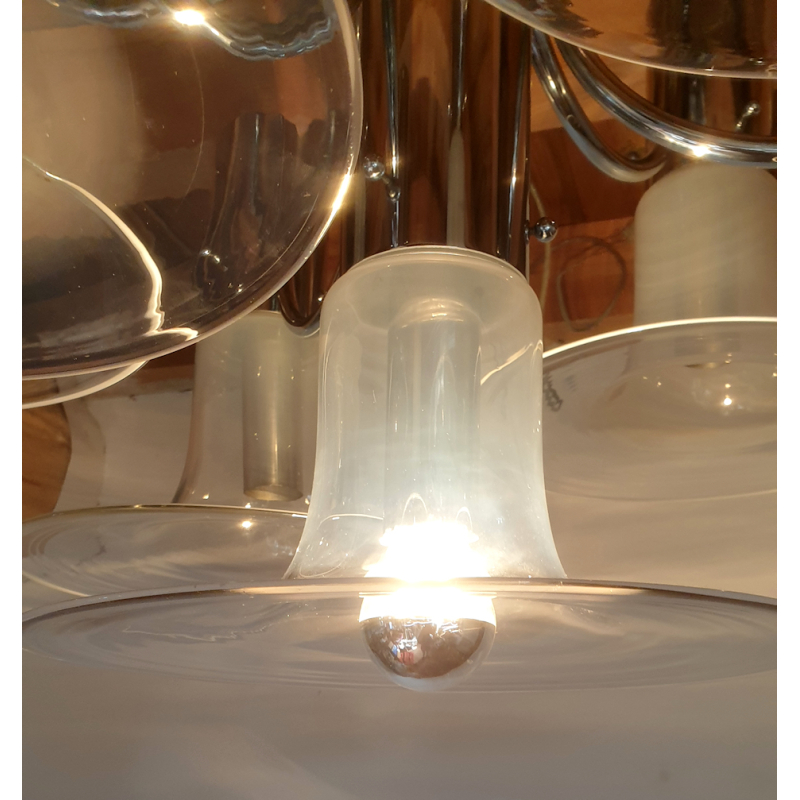 Large chrome & opaline glass mid century modern chandelier Carlo Nason for Mazzega style7