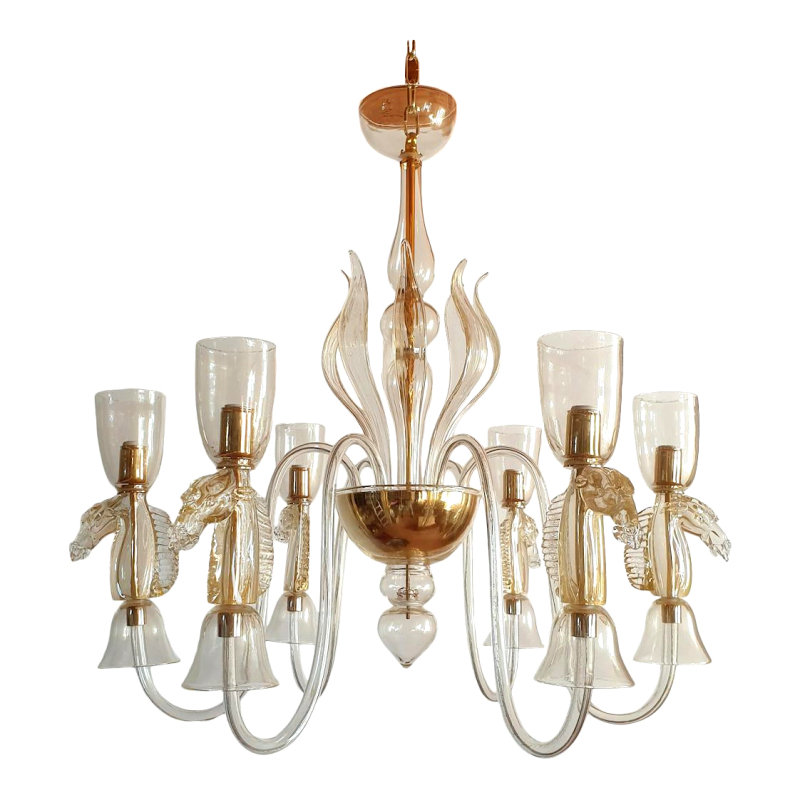 horse-decor-clear-and-gold-flakes-murano-glass-chandelier-seguso-style-mid-century-modern