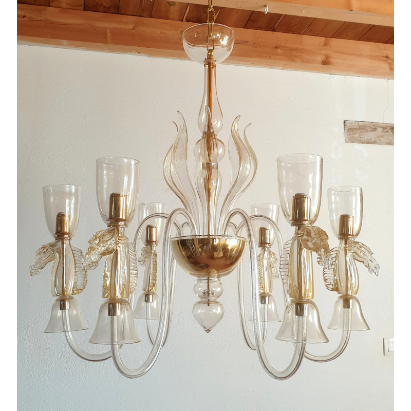 large clear & gold Murano chandelier with horses 00