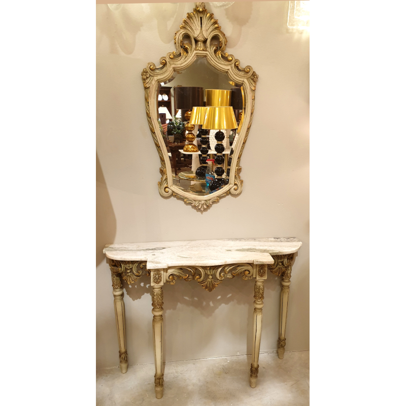 set marble top console & gilt wood mirror louis XV style 0