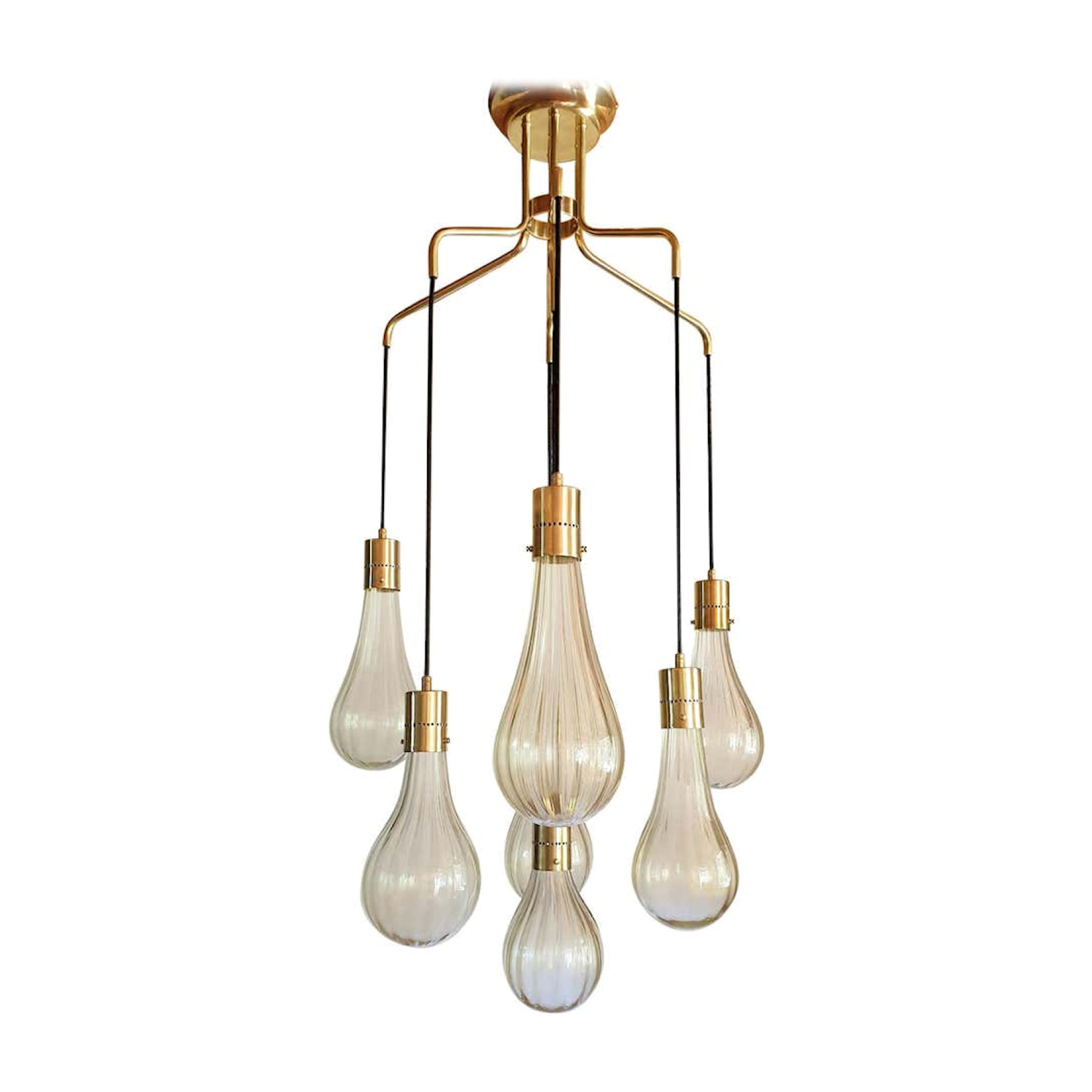Murano glass & brass Mid Century Modern pendant chandelier, Italy 1960s