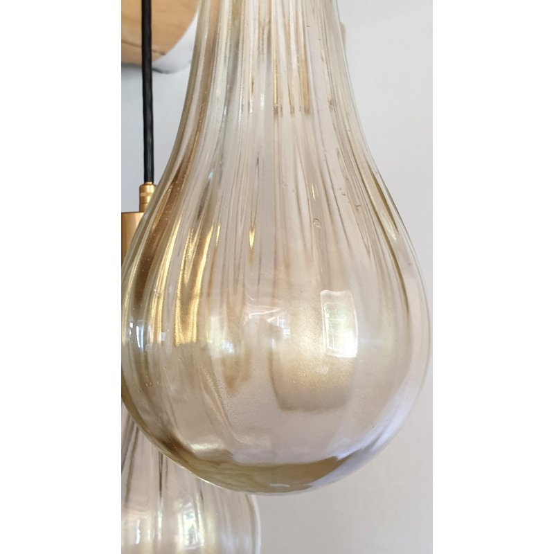 Murano glass & brass Mid Century Modern pendant chandelier, Italy 1960s8