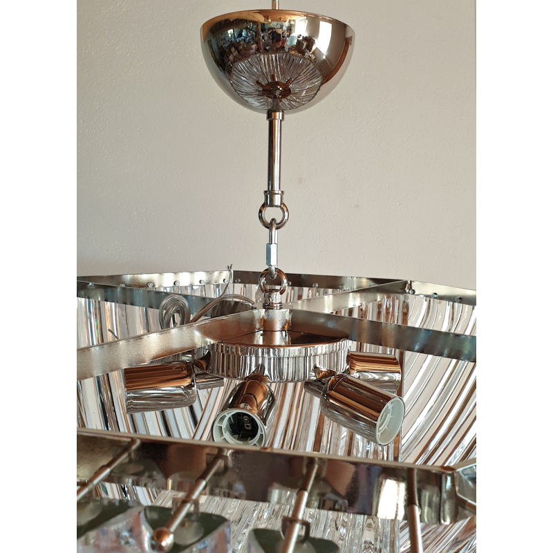 Large clear triedri Murano glass mid century modern chandelier, Venini Italy 1970s4