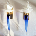 Pair of blue & white vintage Murano glass sconces, Italy 1960s1