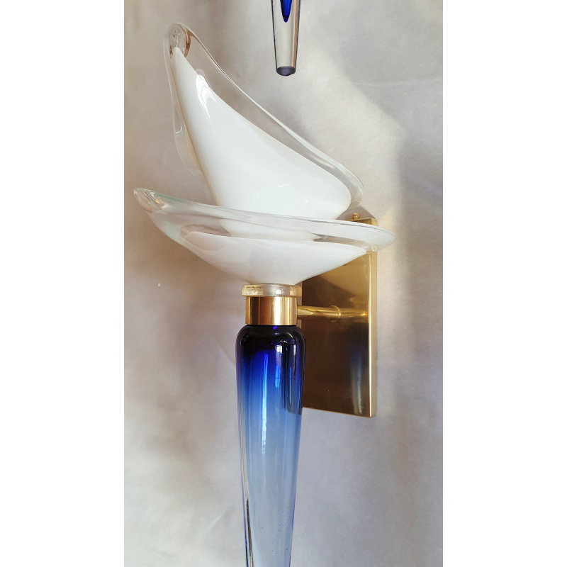 Pair of blue & white vintage Murano glass sconces, Italy 1960s5