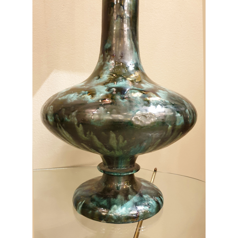 Pair of large green & black ceramic amphora vases mid century modern3