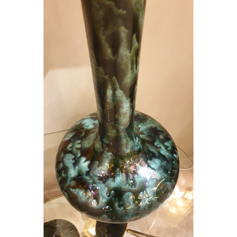 Pair of large green & black ceramic amphora vases mid century modern6