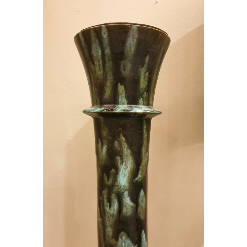 Pair of large green & black ceramic amphora vases mid century modern8