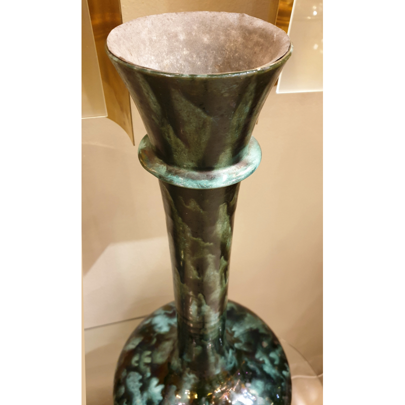 Pair of large green & black ceramic amphora vases mid century modern4